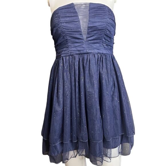 Speechless Sparkley Tulle Strapless Mini Dress Blue Size 3 - Picture 2 of 4